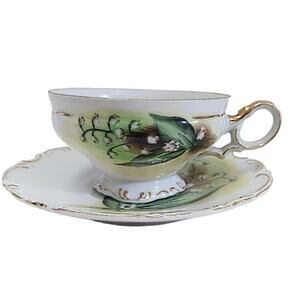 EW Princess LILY OF THE VALLEY Tea Cup Saucer Hand Painted Vnt RARE Marked 3/324